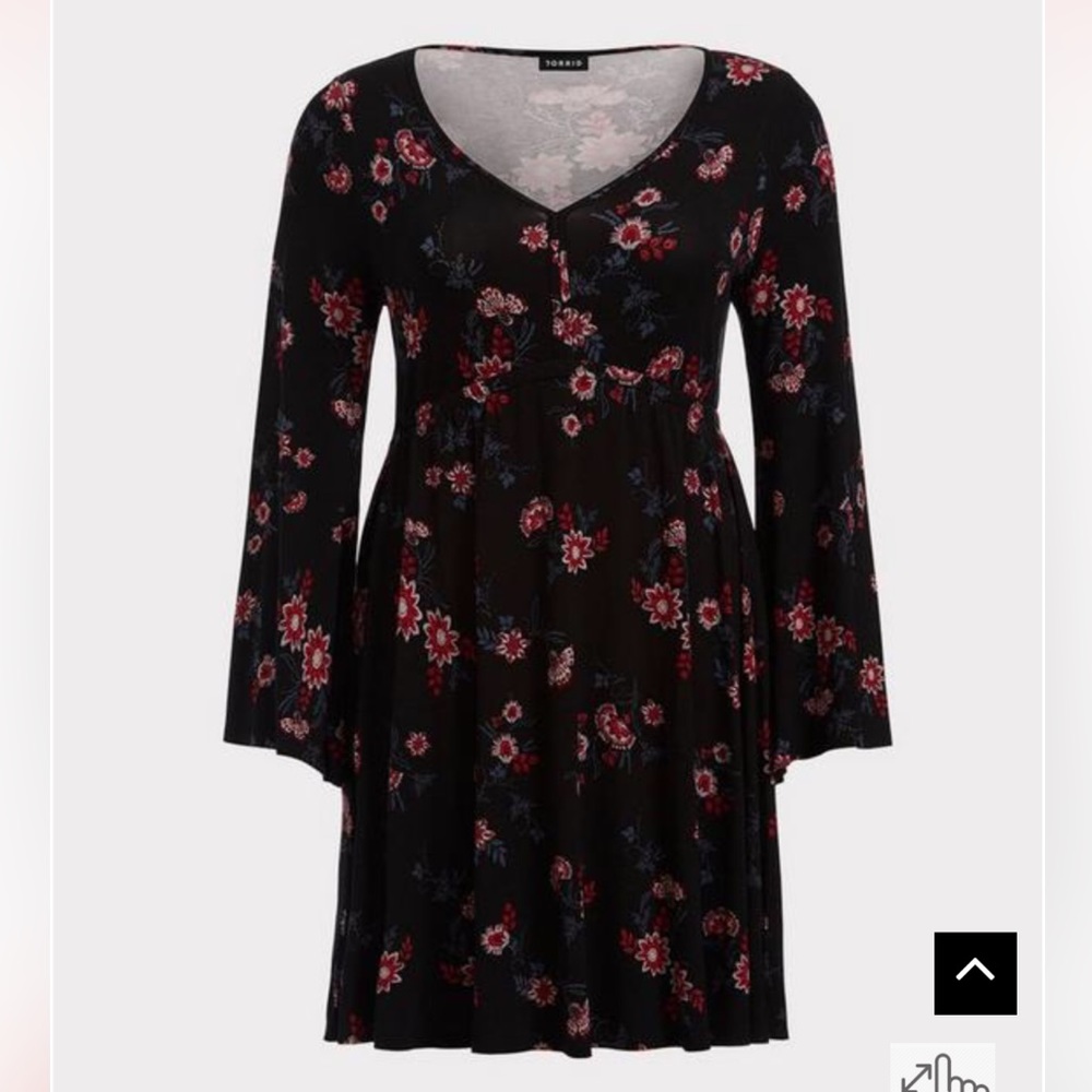 Torrid Black Floral Mini Jersey Skater Dress, Sz 0X=12, GUC